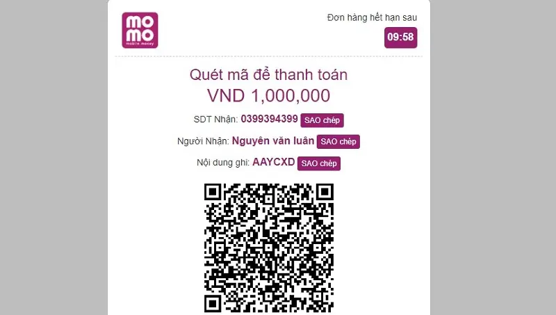 B3 nạp tiền VZ99 bằng ví online Momo